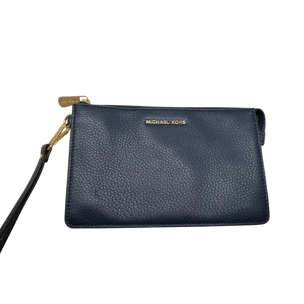 Michael Kors Jet Set Navy Pebbled Leather Wristlet Wallet Clutch New 8x5